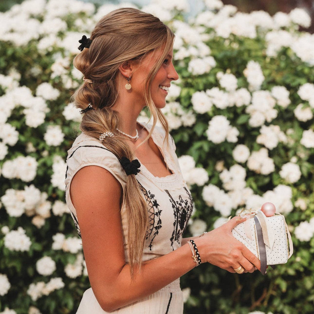 "Harmony" Pearls & Bows in Black & Cream Hair Tie Bracelets