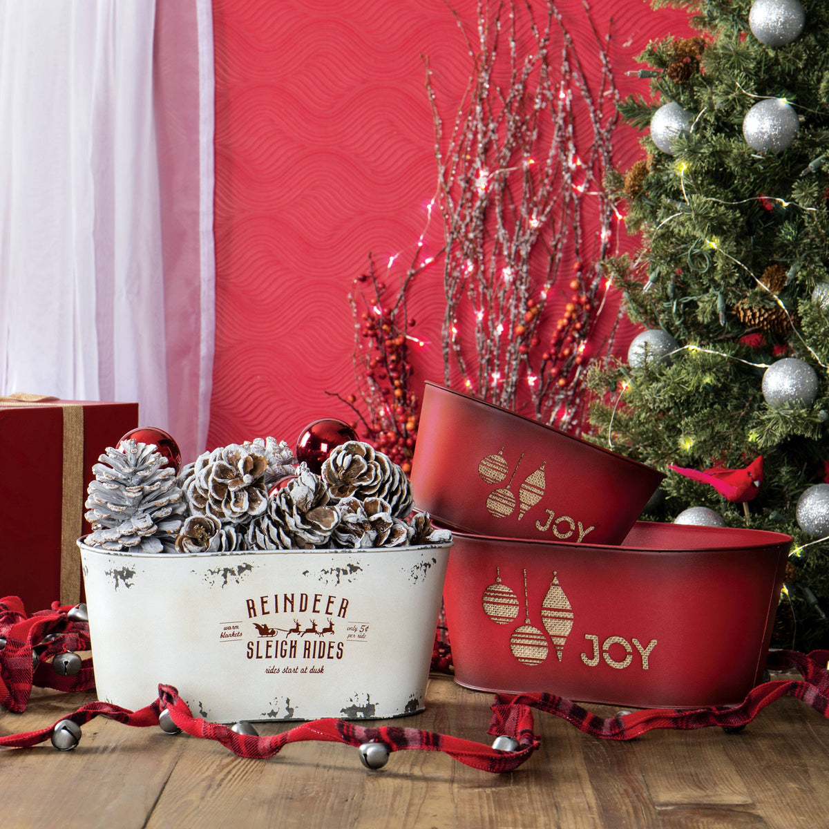 Red "Joy" Holiday Tin Tub