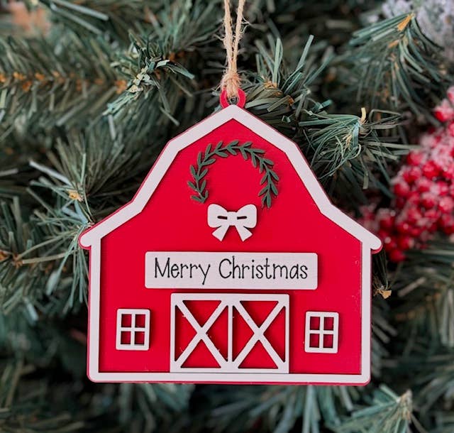 Rustic Barn Christmas Ornament - Happy Holidays Ornament