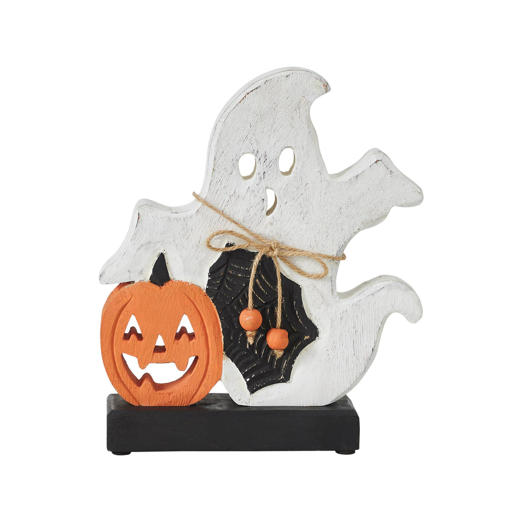 Halloween Ghost Jack-O-Lantern Figurine 9" Rustic Farmhouse