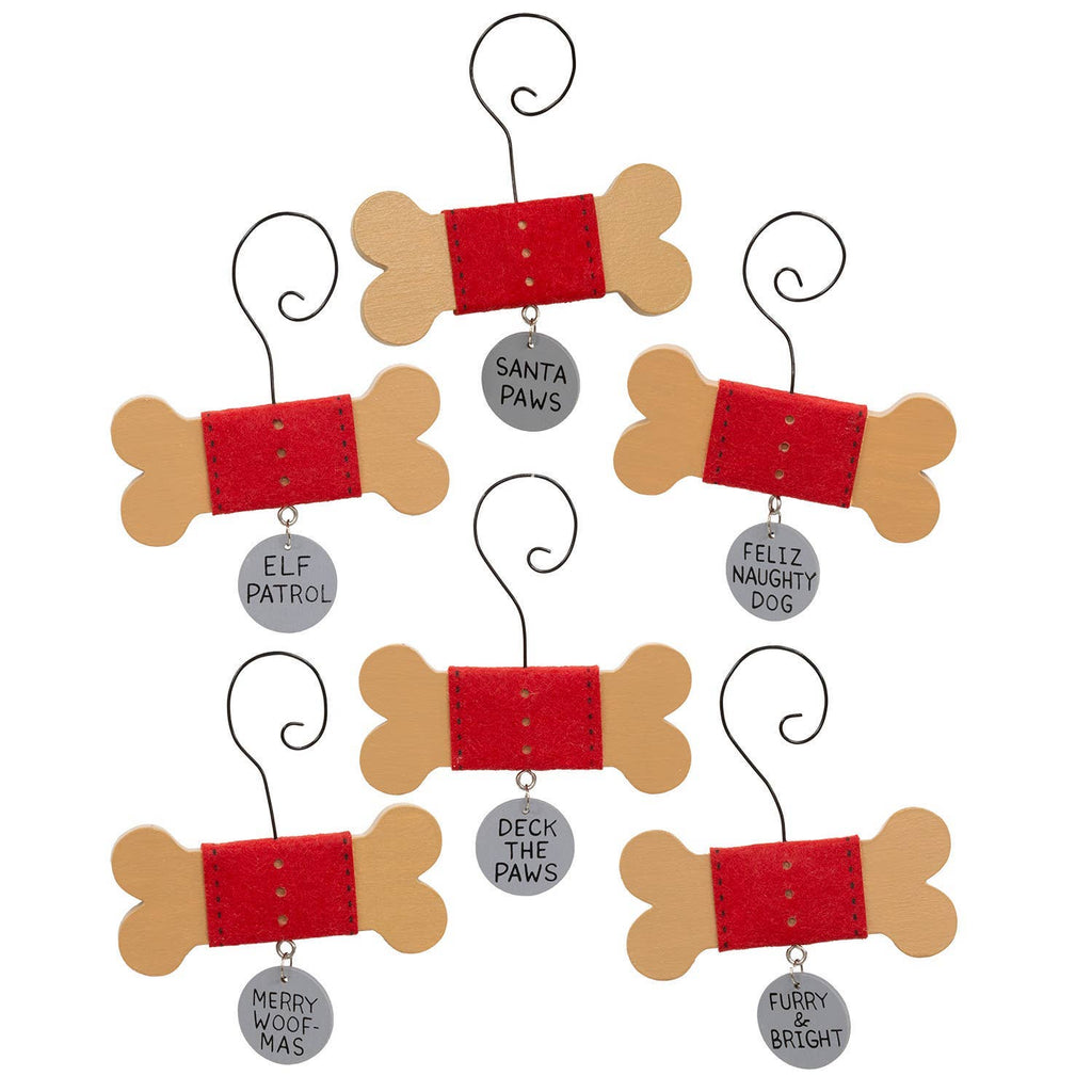 Wooden Dog Bone w/Tag Ornament - 6 Asstd.