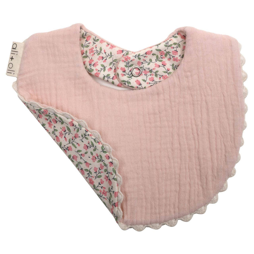 Muslin Cotton Baby Bib Double Sided (Pink/Flowers)