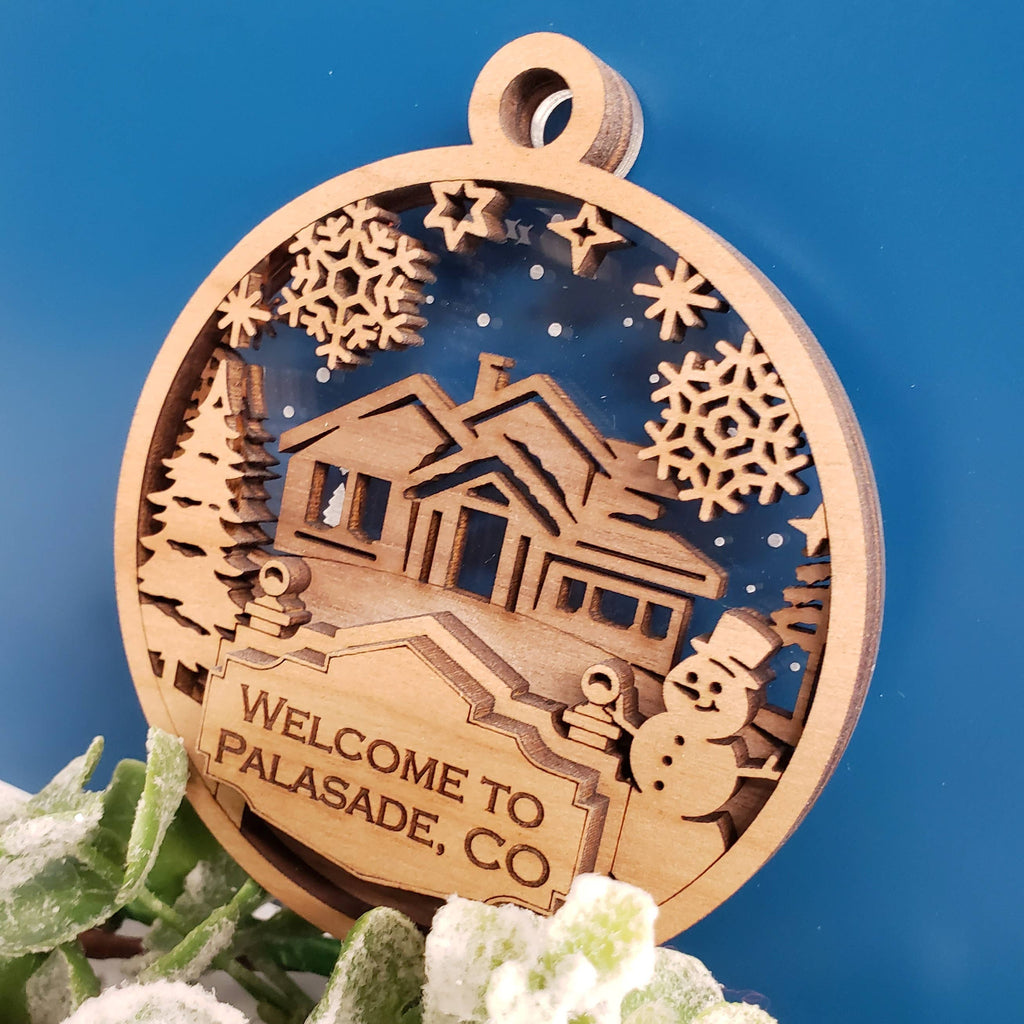 Welcome Sign Ornament - Snowy Cabin