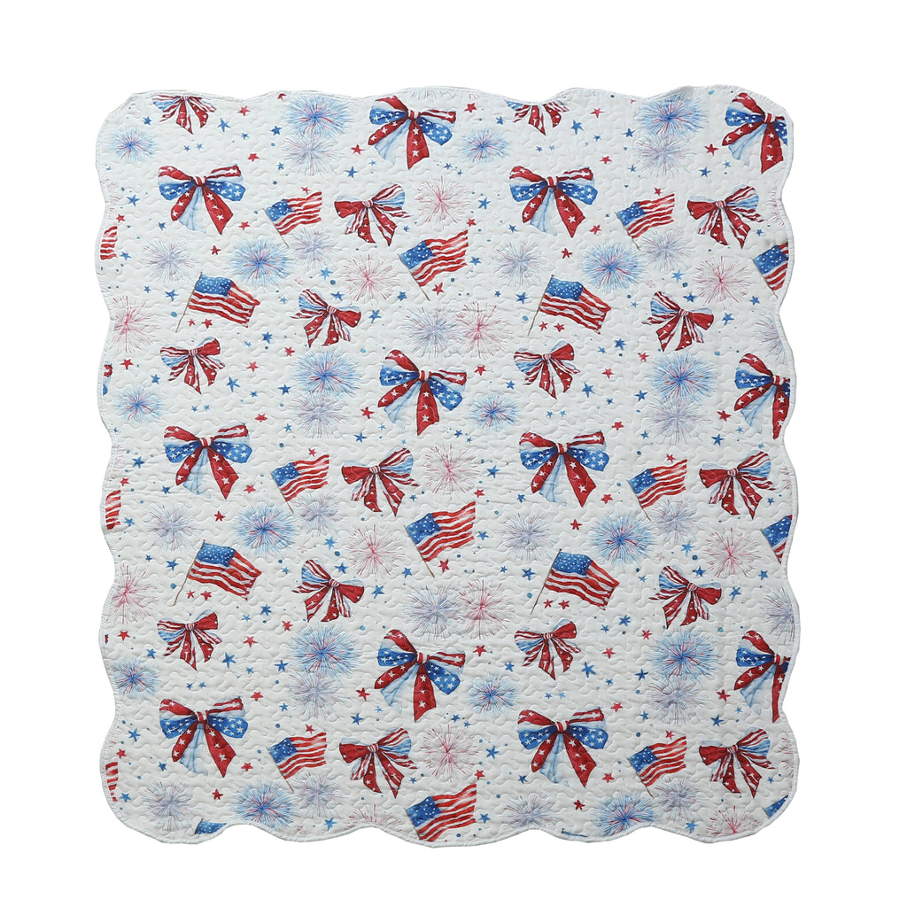 "Patriotic Bows"  Quilted Throw Blanket 50"x60"
