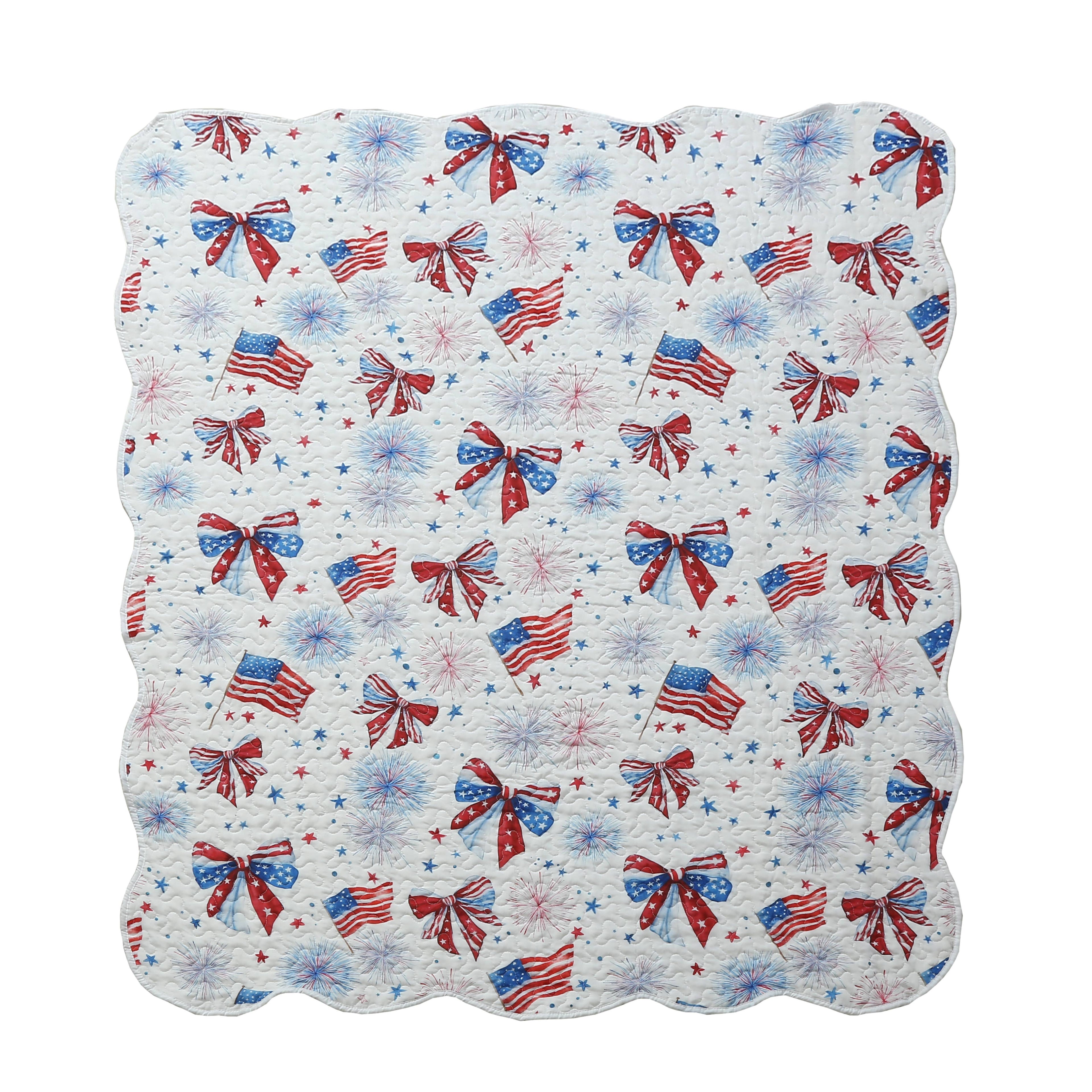 "Patriotic Bows"  Quilted Throw Blanket 50"x60"