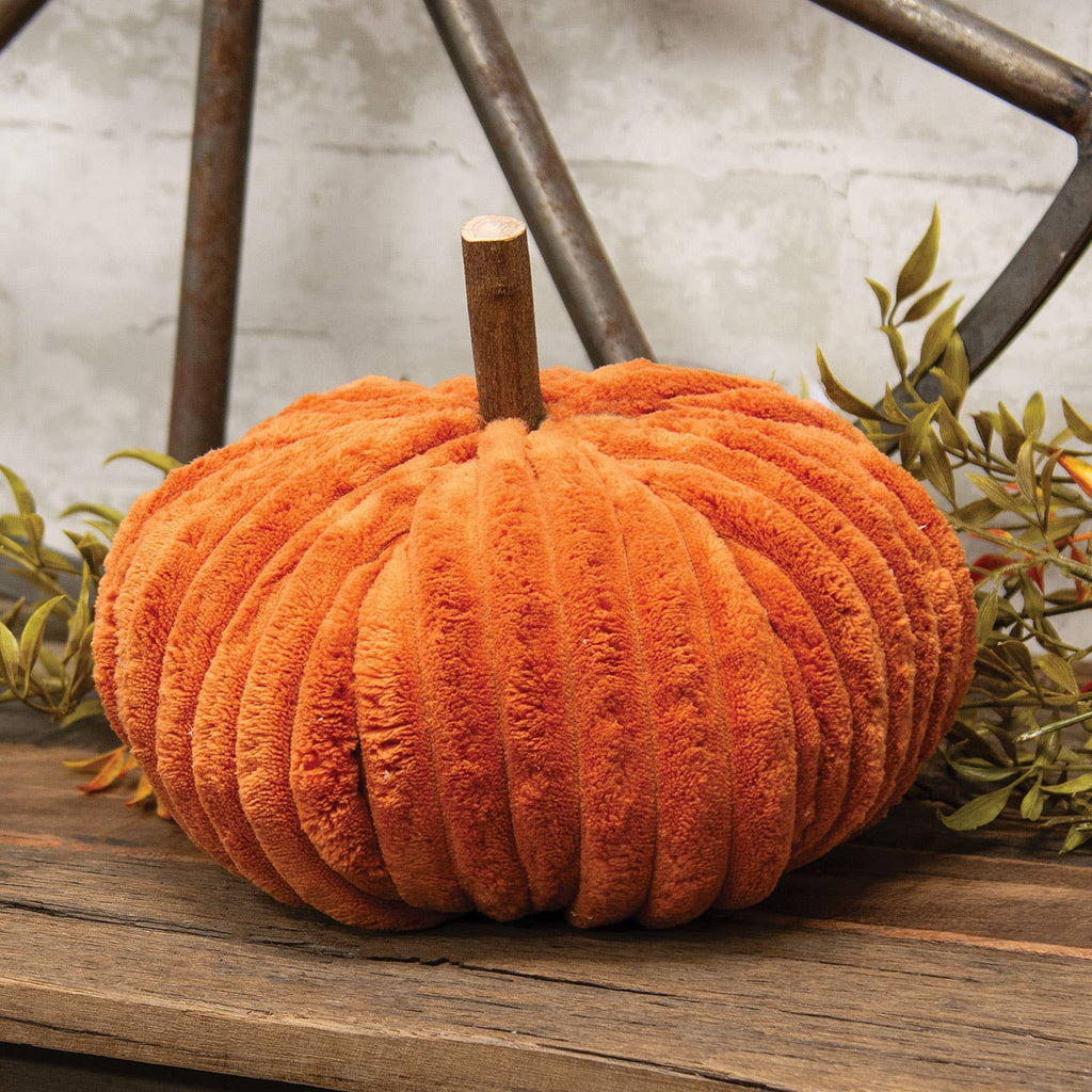 Orange Ribbed Plush Large Pumpkin