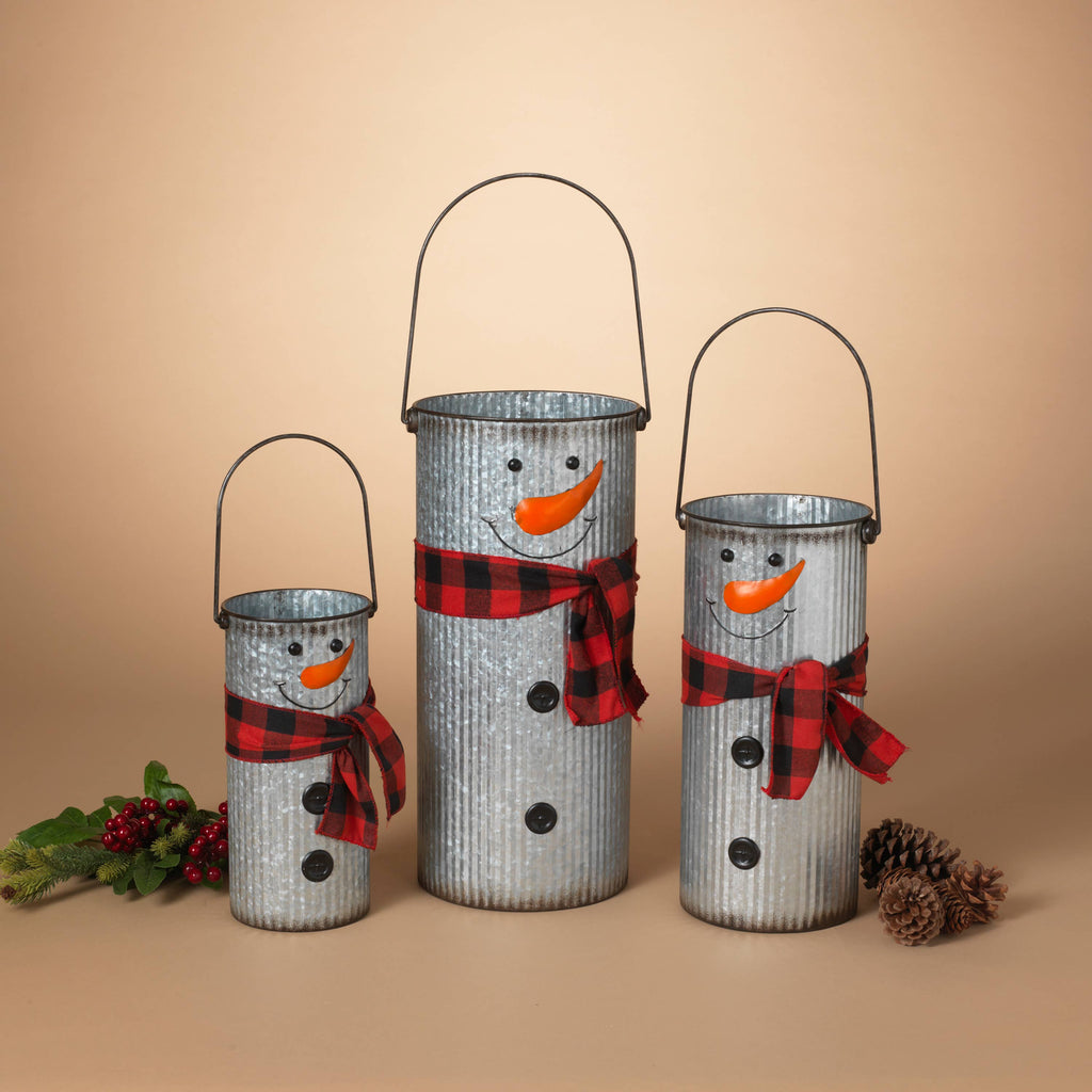 Christmas S/3 Galvanized Metal Snowman B