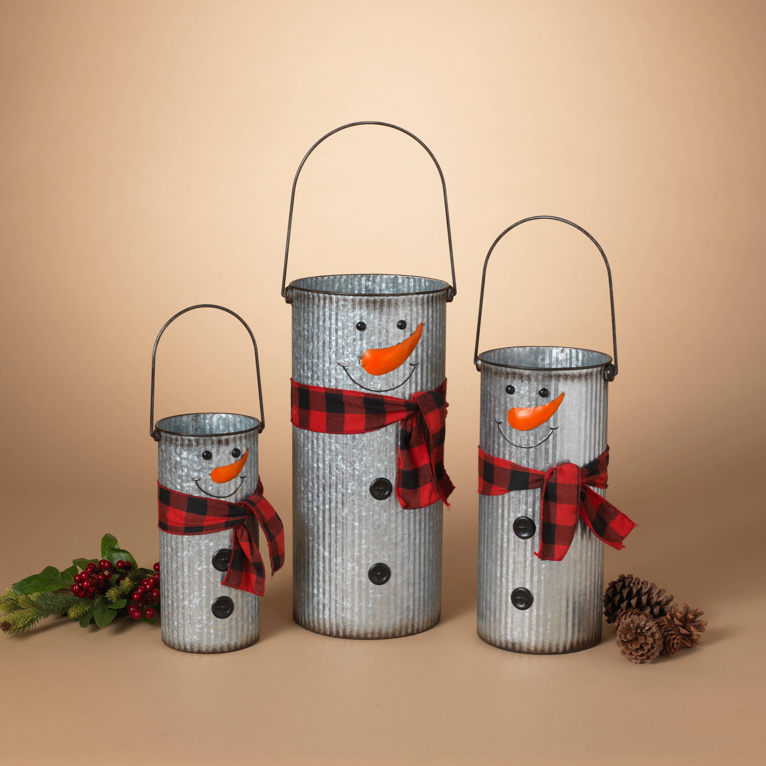 Christmas S/3 Galvanized Metal Snowman B