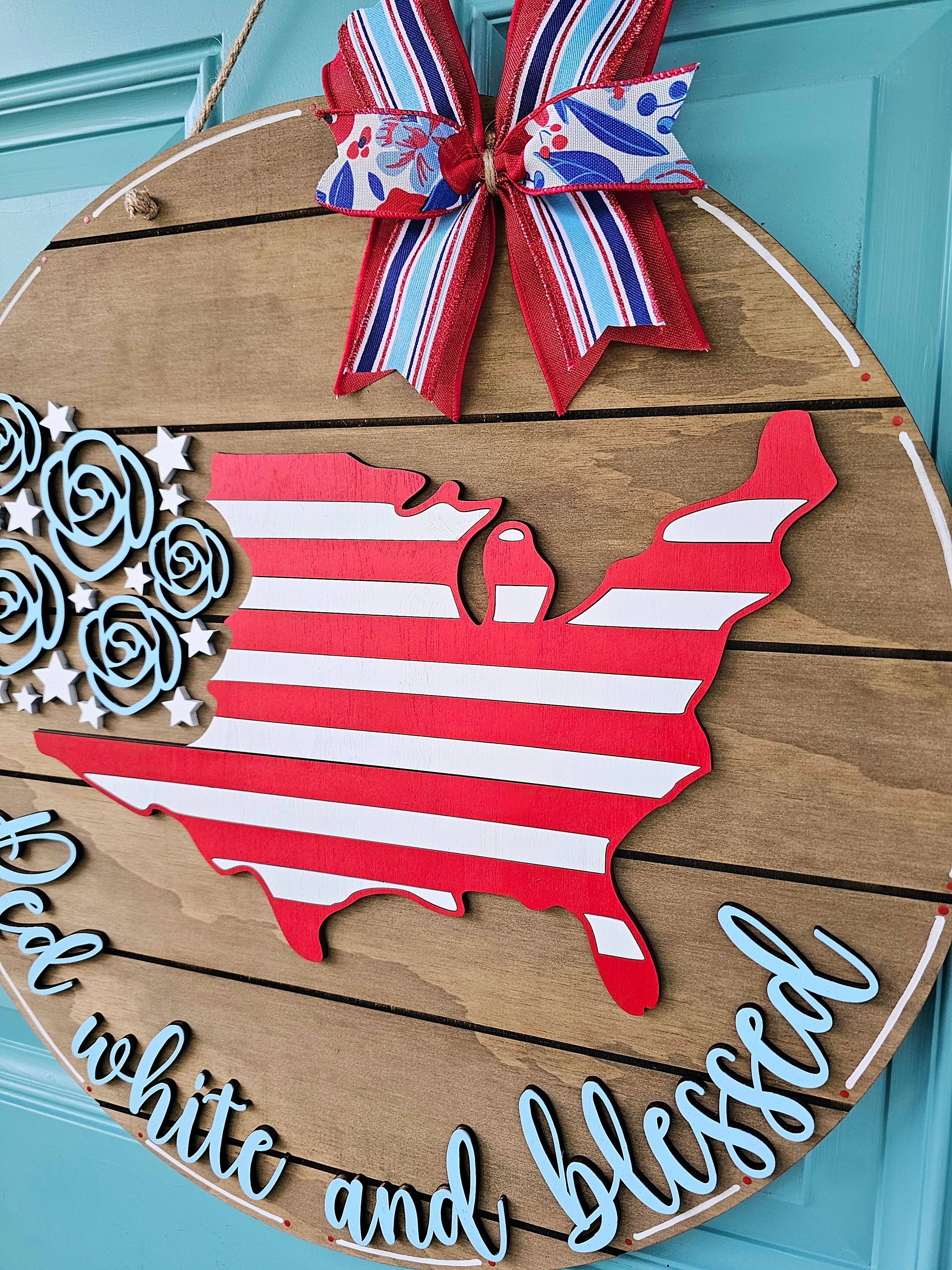 DIY Red White & Blessed Door Hanger