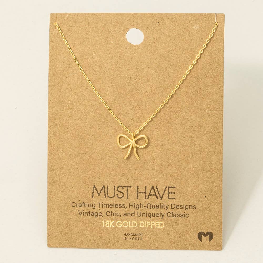 Gold Dipped Wire Ribbon Bow Pendant Necklace