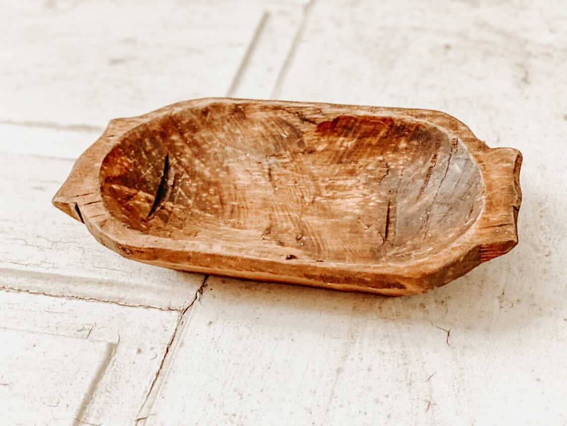 42-203-20 Handles Carved Bowl, Handmade, Farmhouse Décor #B