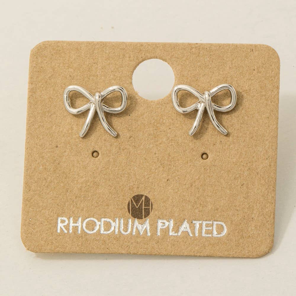 Gold Dipped Wire Ribbon Bow Stud Earrings