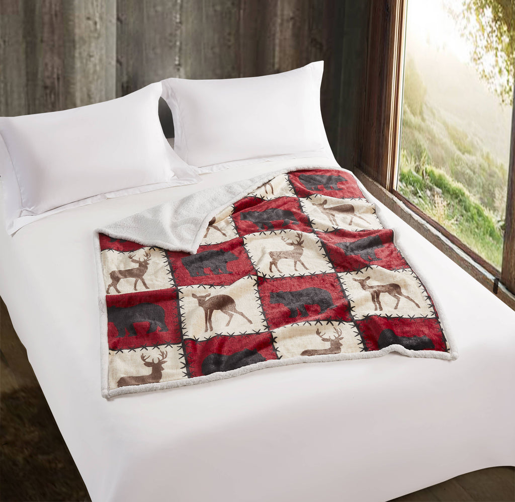 "Stitched Forest Red" Flannel Throw Blanket 50"x60"