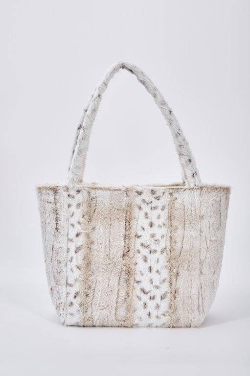 "White Leopard Stripe" Designer Fur Tote Bag