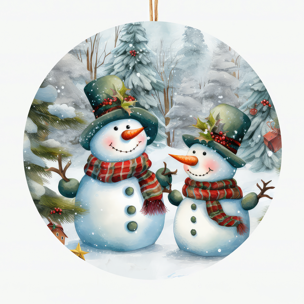 Charming Snowman Friends Ceramic Ornament - Frosty Winter Scene with Big and Little Snowmen, Holiday Tree Decoration, Christmas Gift Keepsake