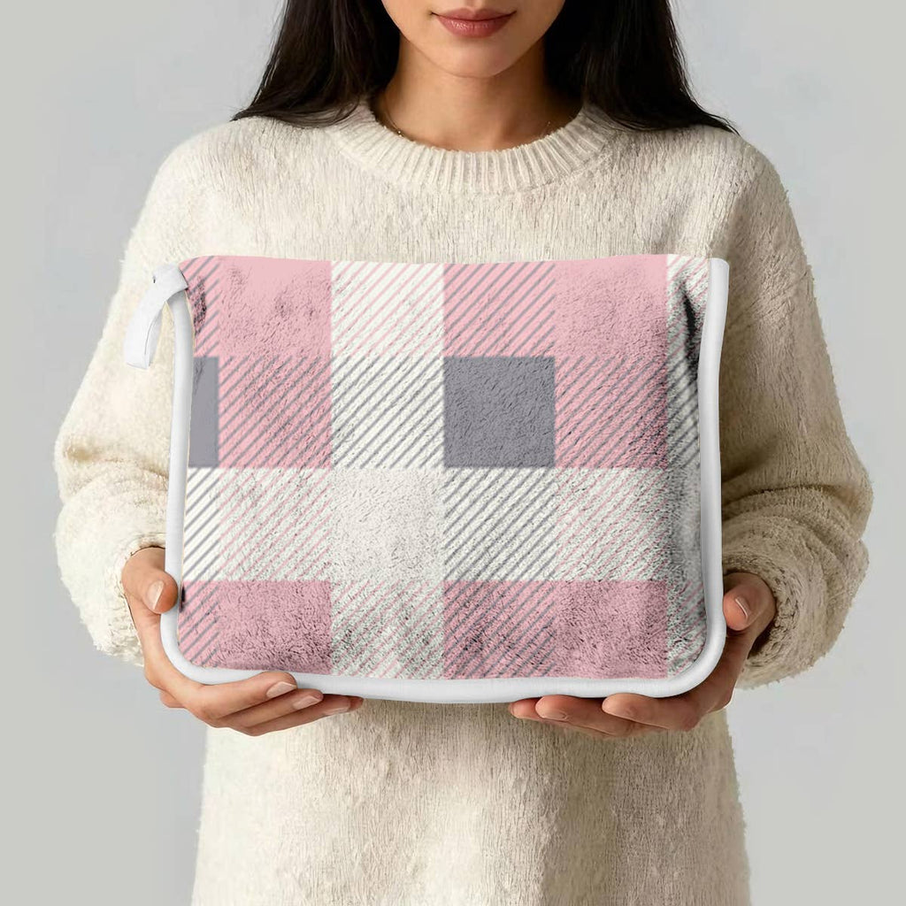 "Pink and Grey Plaid" Plush Travel Blanket w/ Matching Case