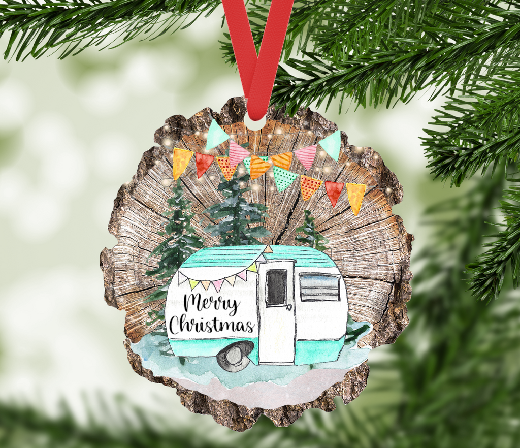 Merry Christmas 2026 Camper Ornament Wood Slice Shape