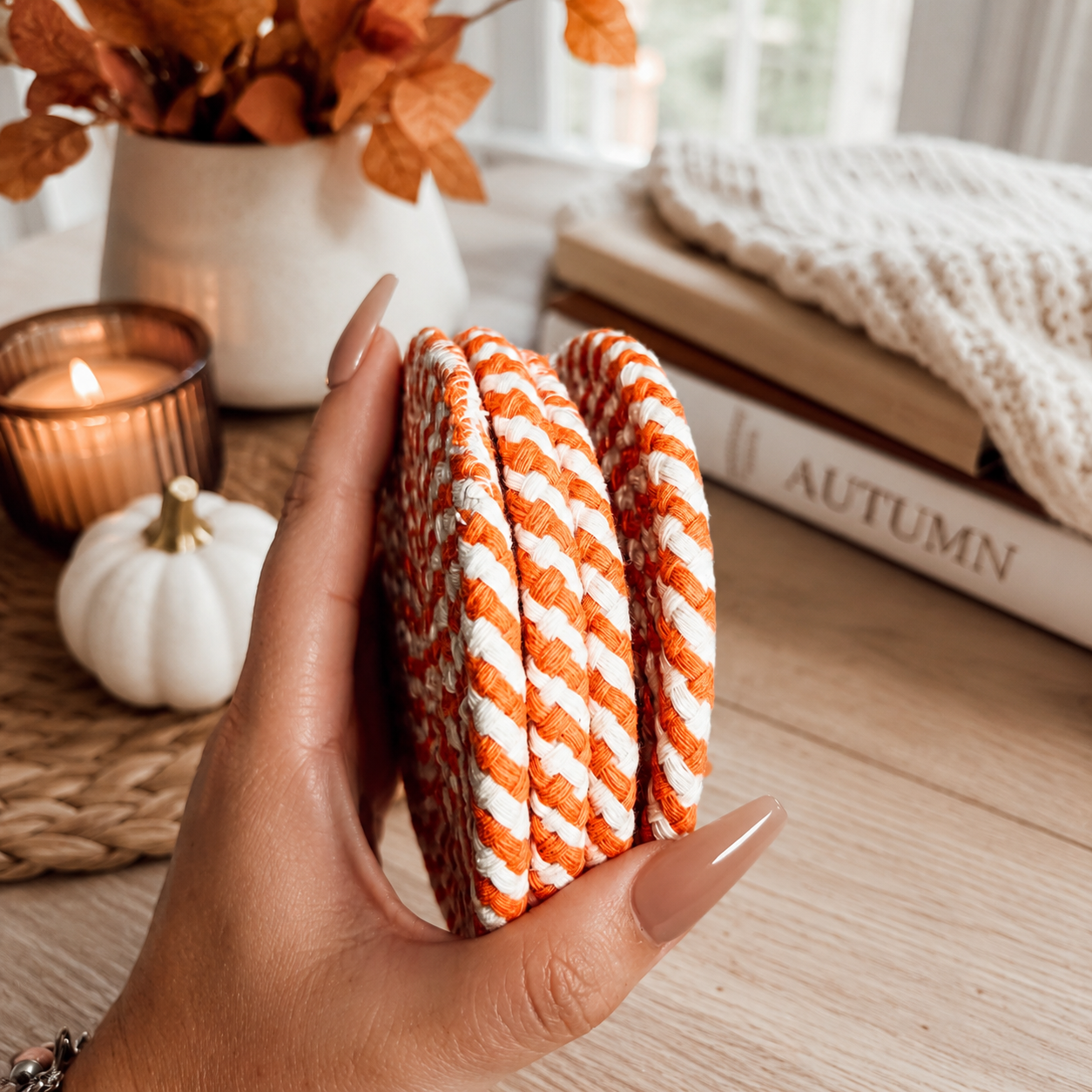Holiday Fabric Coasters, Red White Christmas Coaster Set