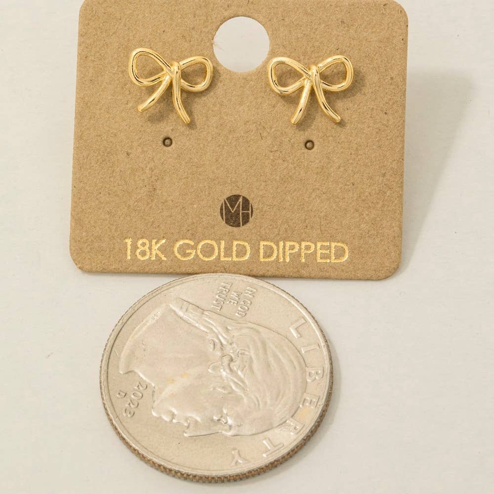 Gold Dipped Wire Ribbon Bow Stud Earrings