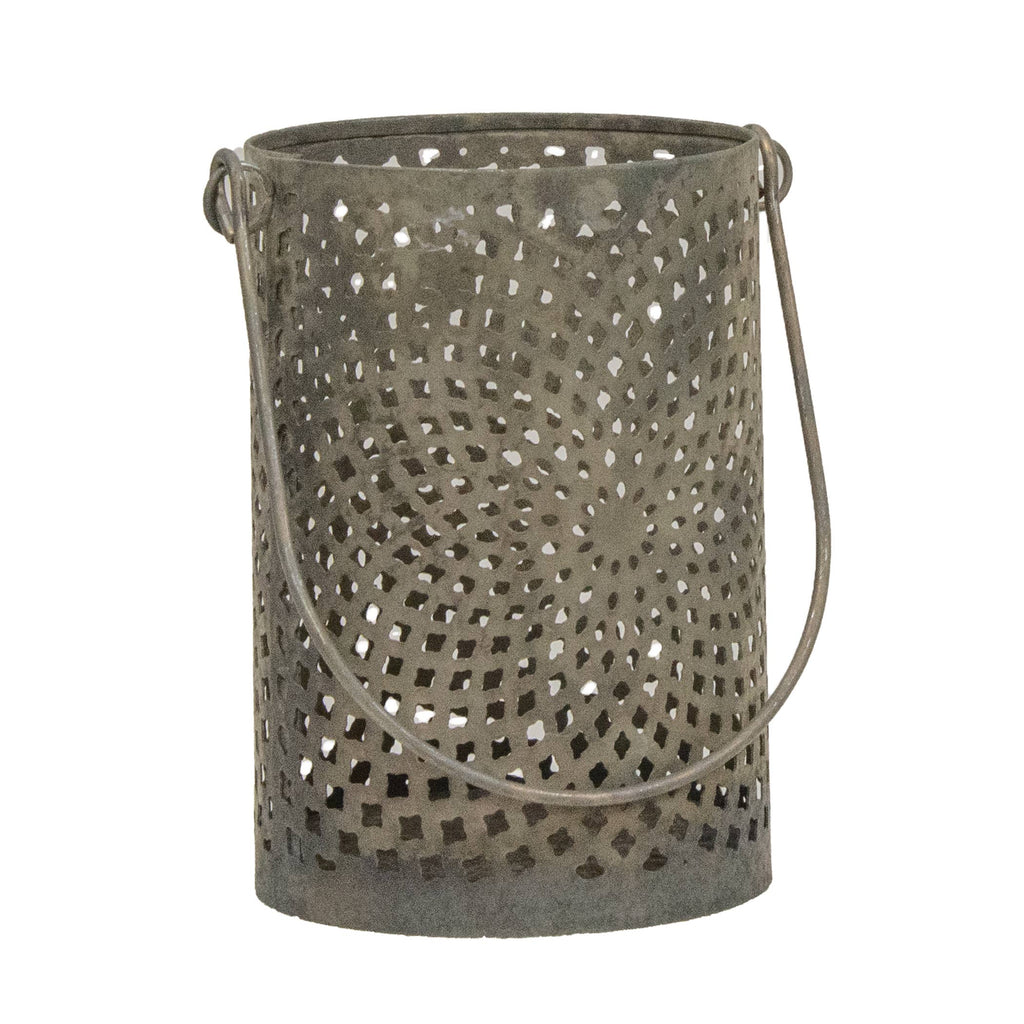 Antiqued Gray Can Lantern 4.5"H