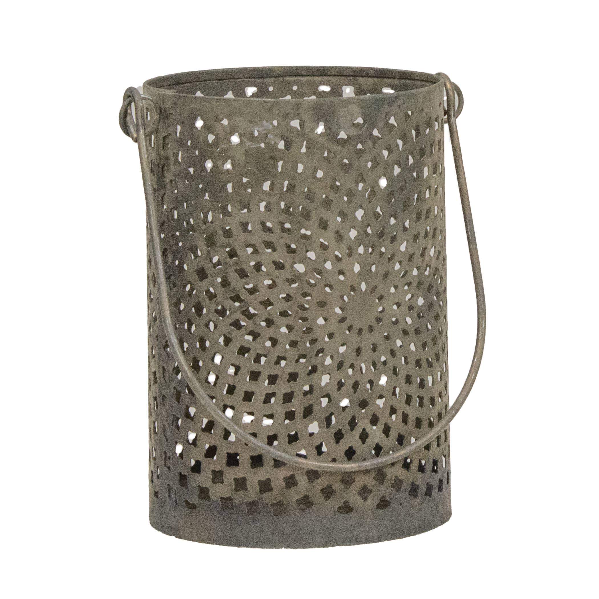 Antiqued Gray Can Lantern 4.5"H