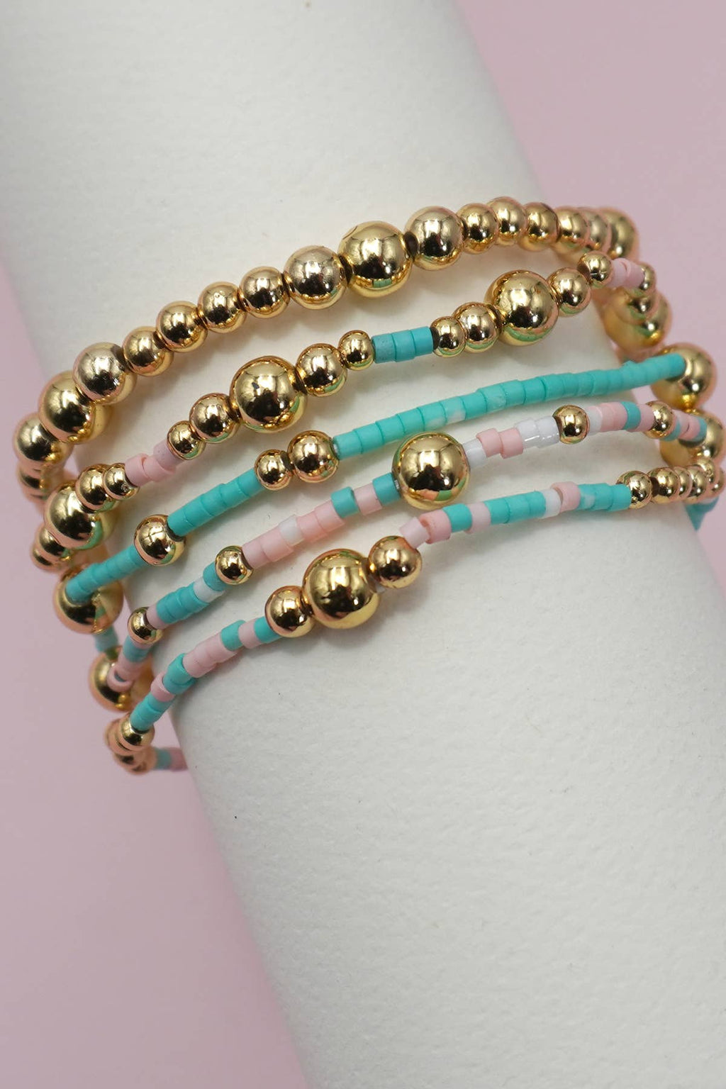 MULTI LAYER NATURAL STONE BALL CHAIN LINK BRACELET | 40B5182