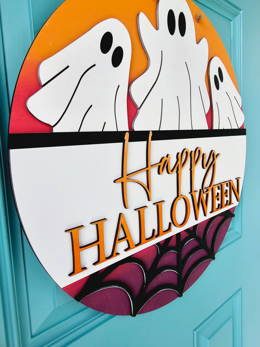 DIY Happy Halloween Ombre Ghost Door Hanger