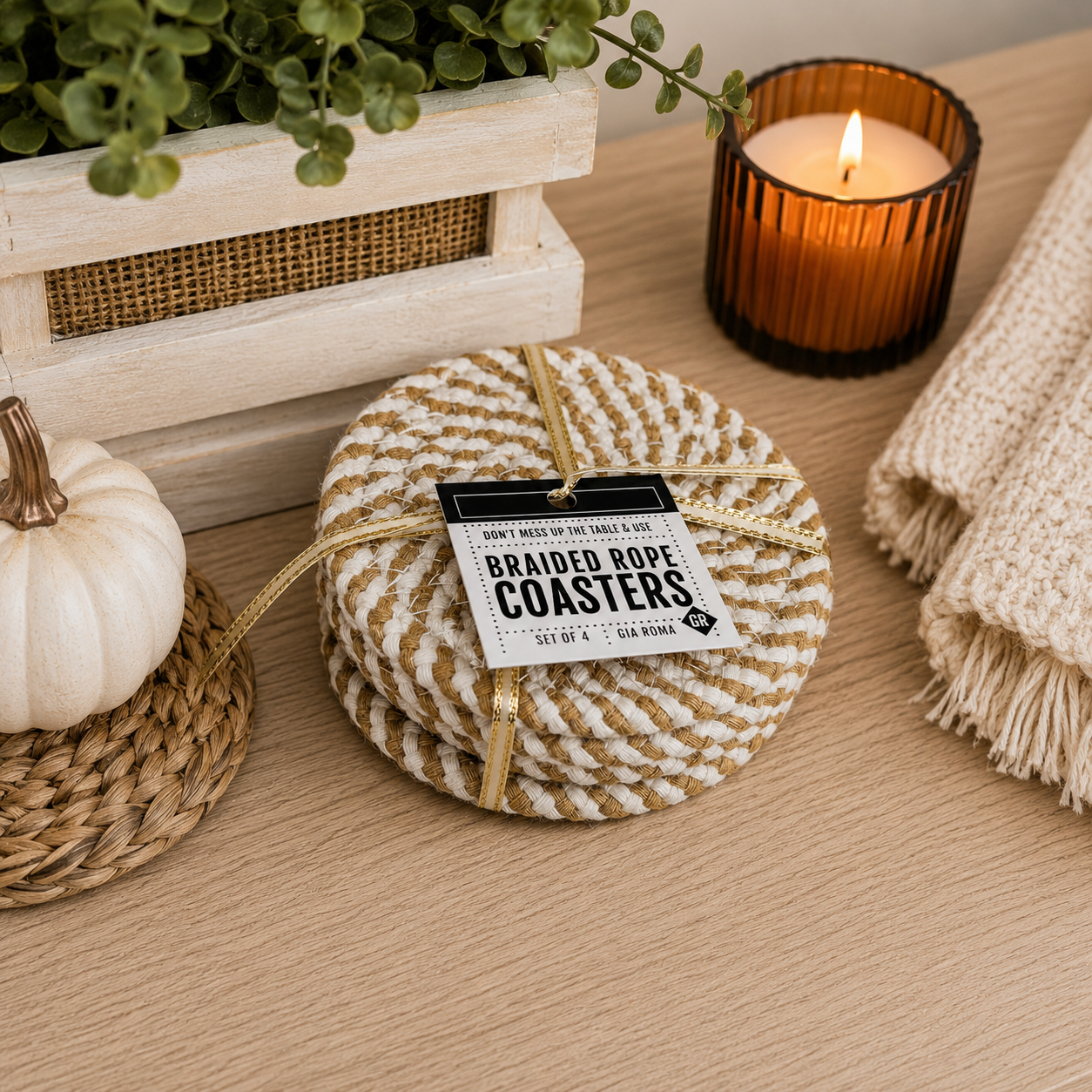 Fall Fabric Coaster Sets, Gift Ready | Autumn Tabletop Decor
