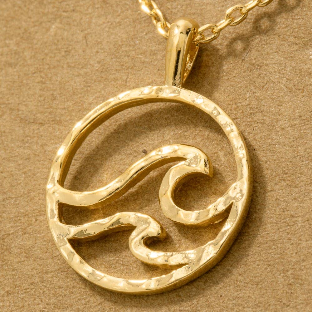 Gold Dipped Wave Coin Pendant Necklace
