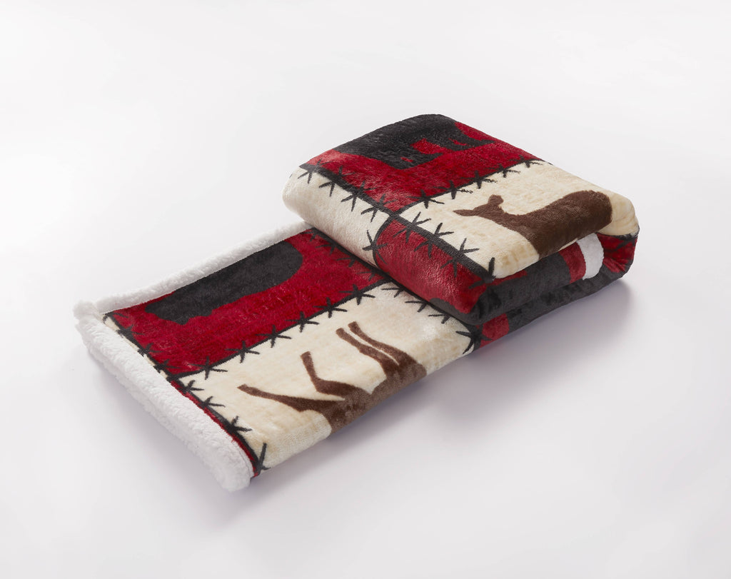 "Stitched Forest Red" Flannel Throw Blanket 50"x60"
