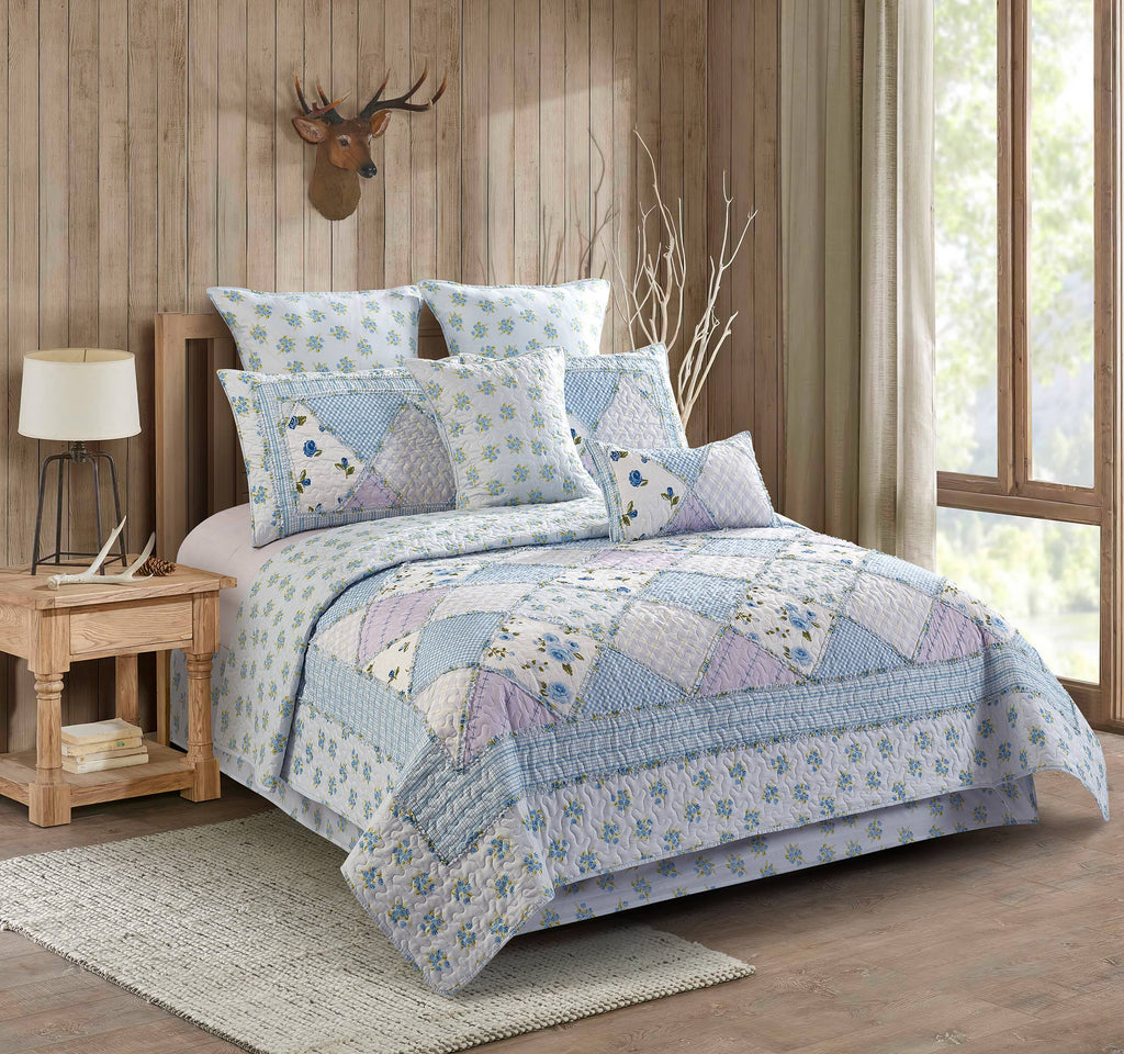"Garden of Blues" Designer Microfiber Quilt Set