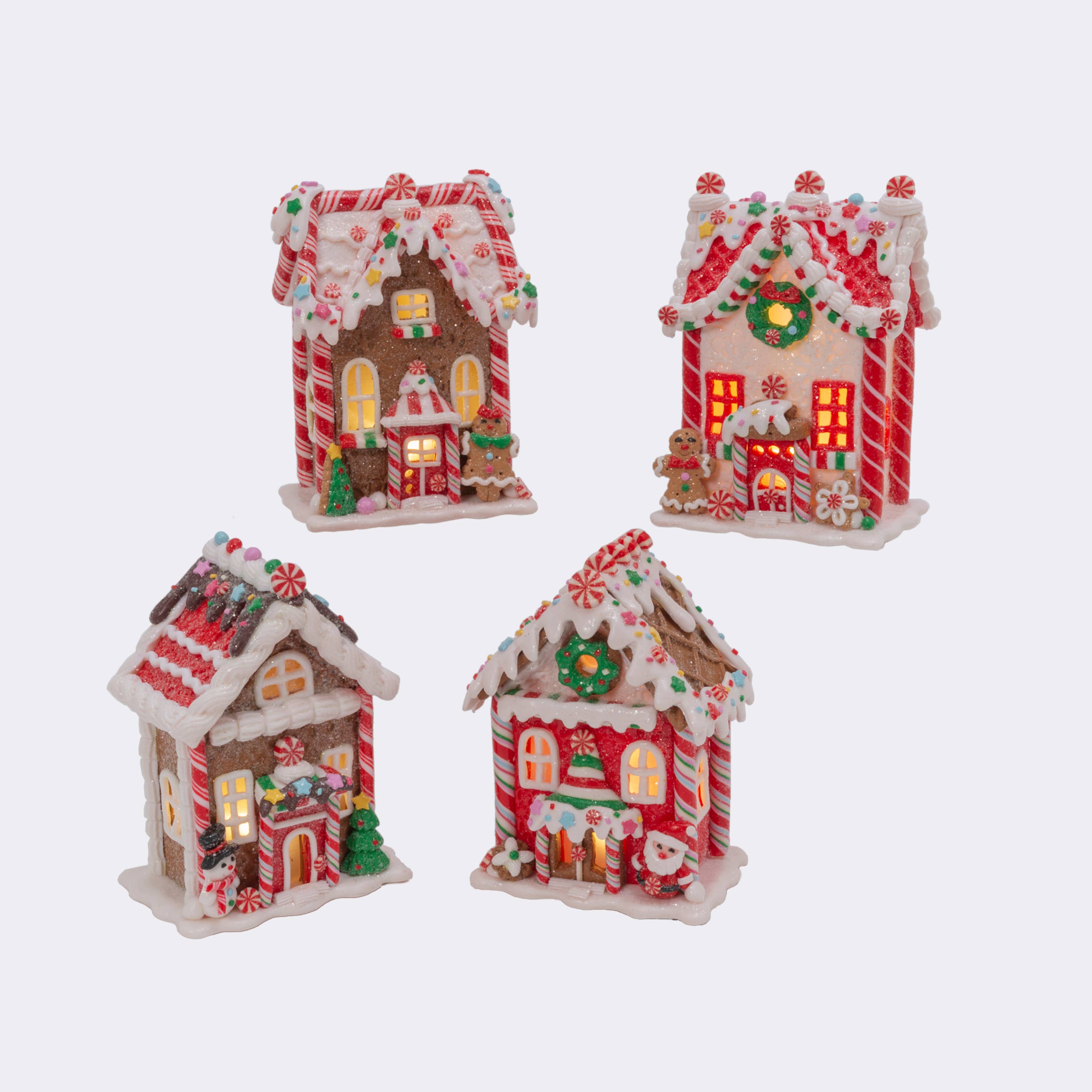Christmas Lighted Clay Dough Gingerbread Houses Set of 4 5.5"H