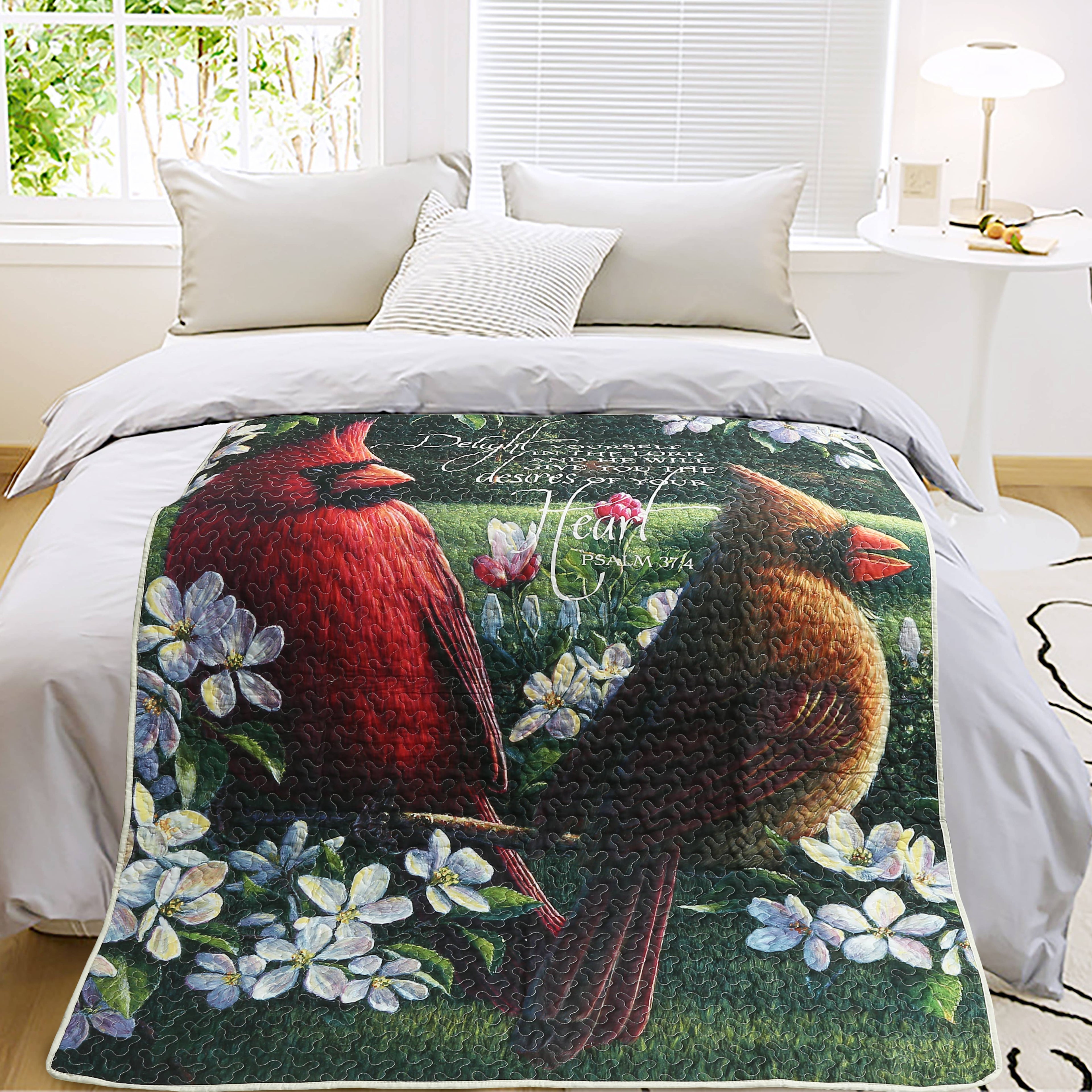 Cardinals Delight Scripture Inspirational Quilted Throw