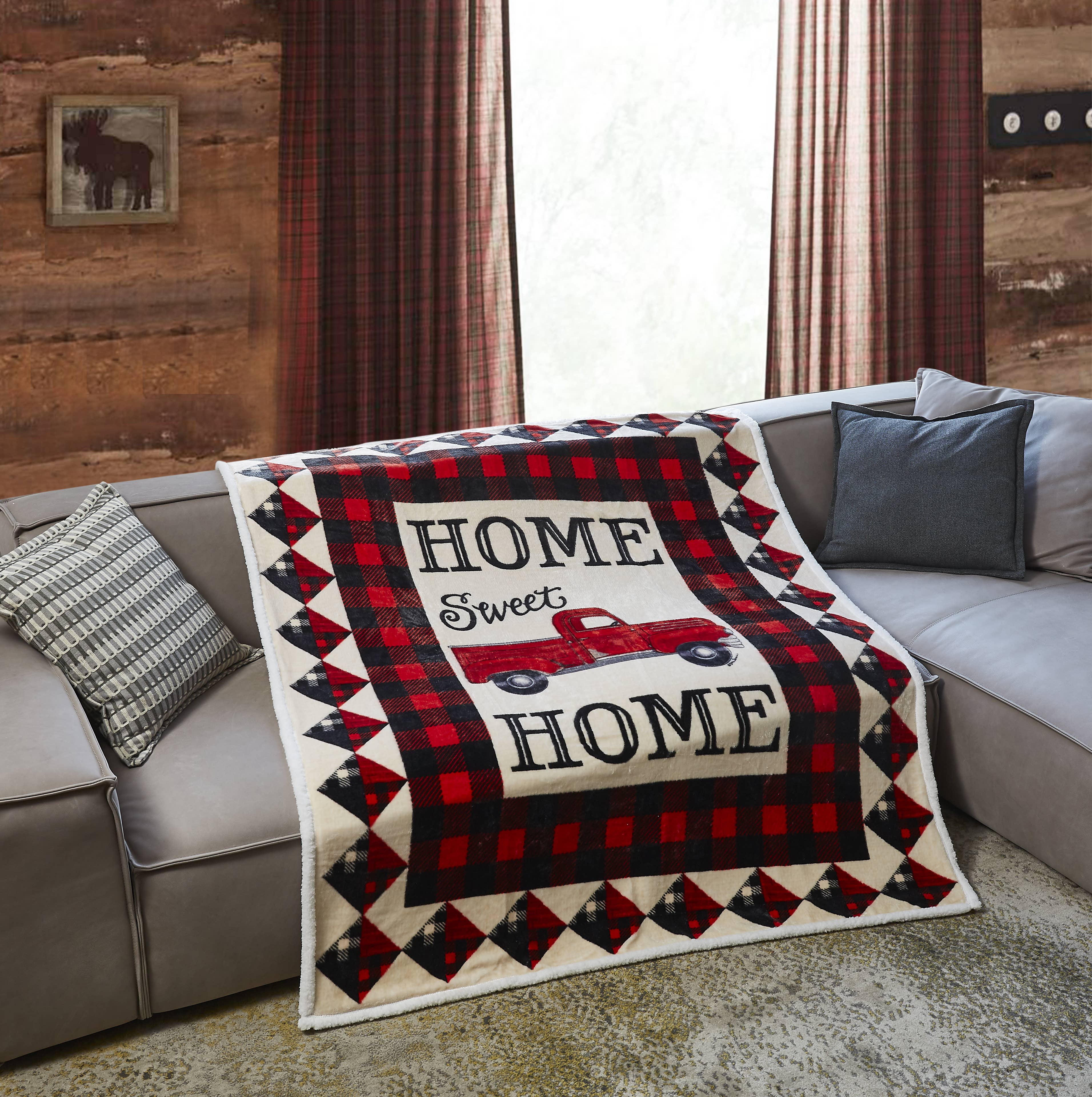 "Home Sweet Home" Flannel Sherpa Throw Blanket 50"x60"