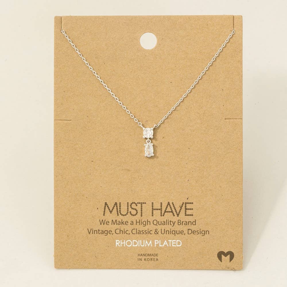 Gold Dipped Cz Circle And Oval Pendant Necklace