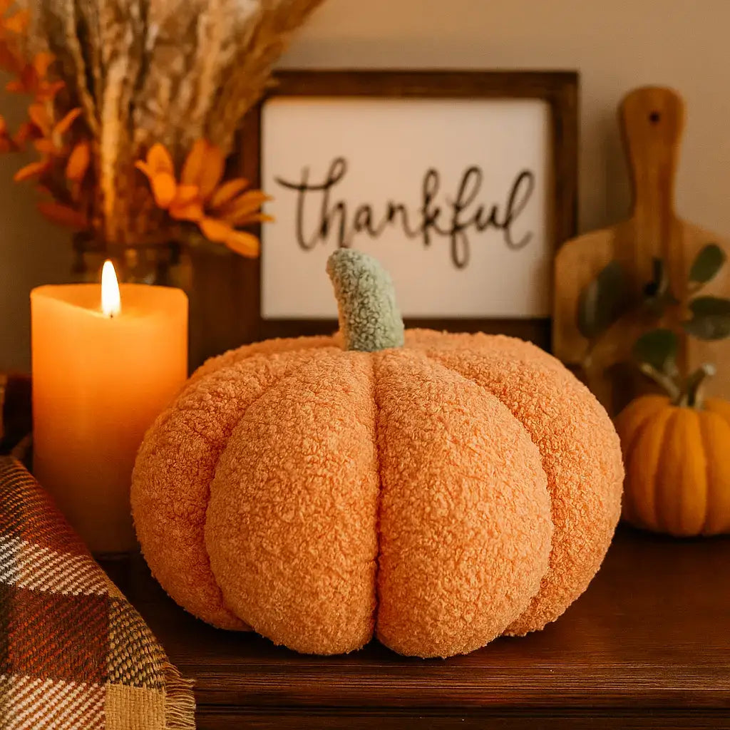 Neutral Fall + Halloween Home Decor, Cute Cotton Pumpkins BW
