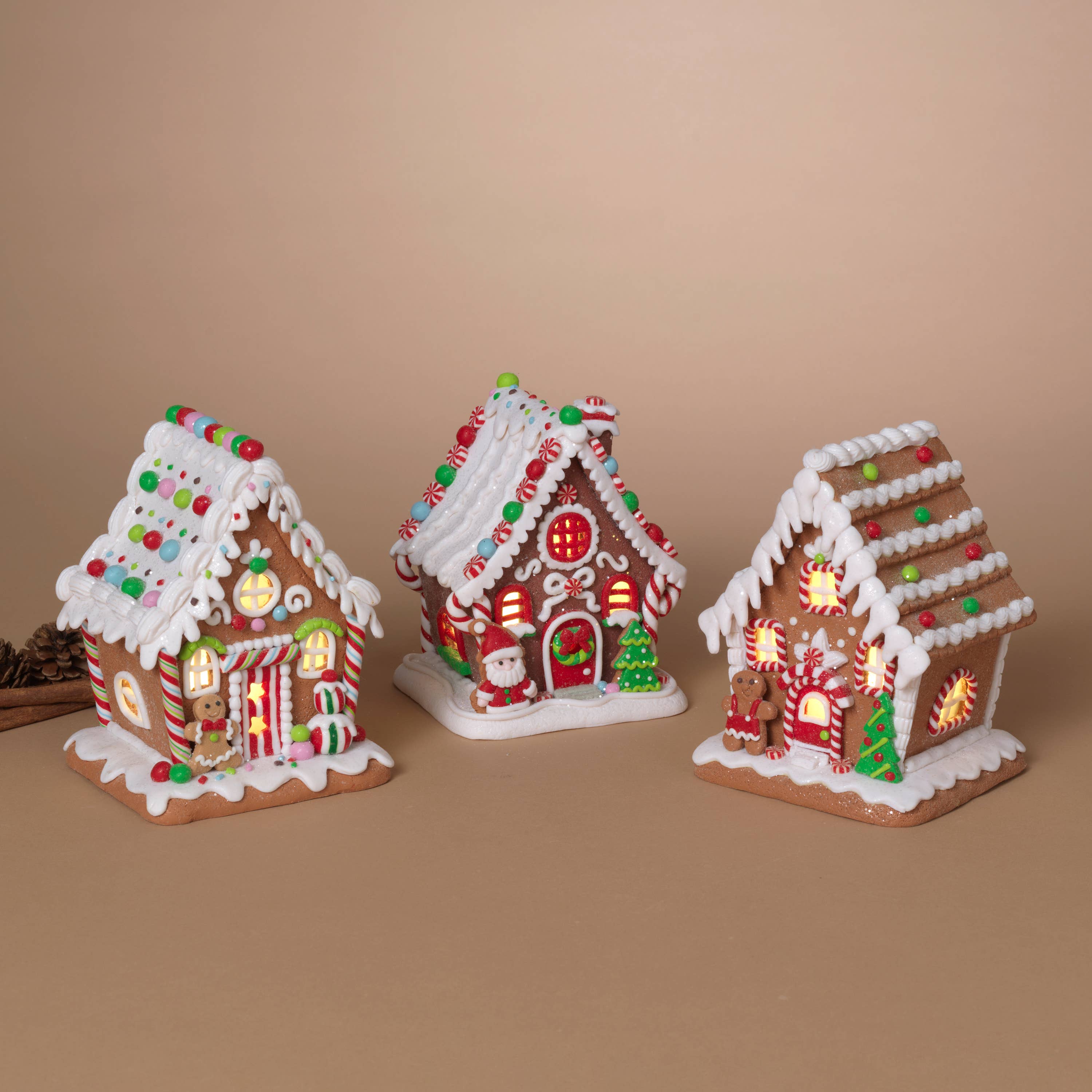Christmas 6.5"H B/O Lighted Clay Dough Gingerbread House, 3 Asst