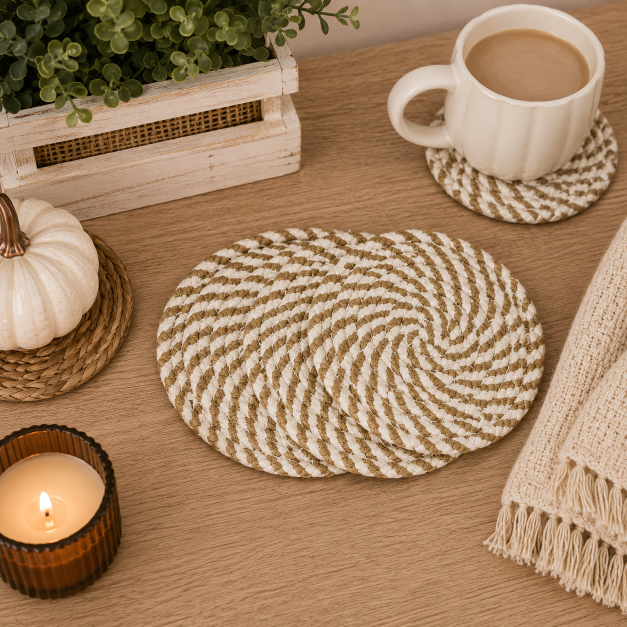 Fall Fabric Coaster Sets, Gift Ready | Autumn Tabletop Decor