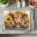 Little Girl Calf in Barrel - Baby Animal Glass Cutting Board