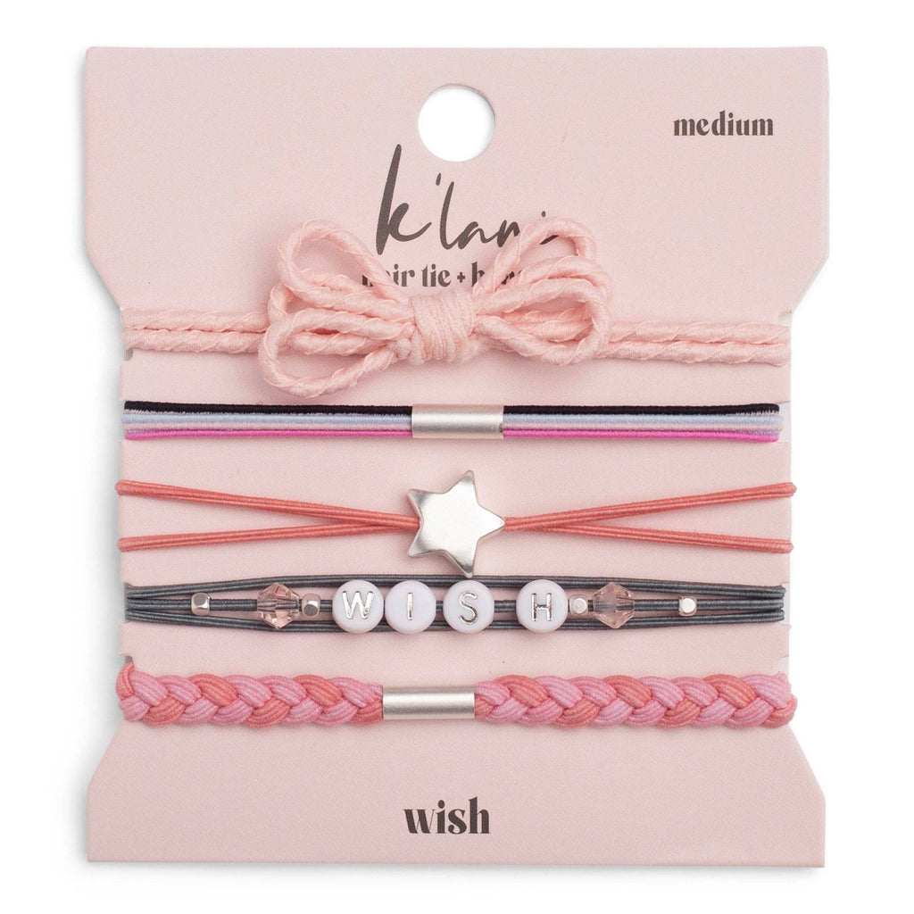 "Wish" Pink Bow and Star Hair Tie Bracelet