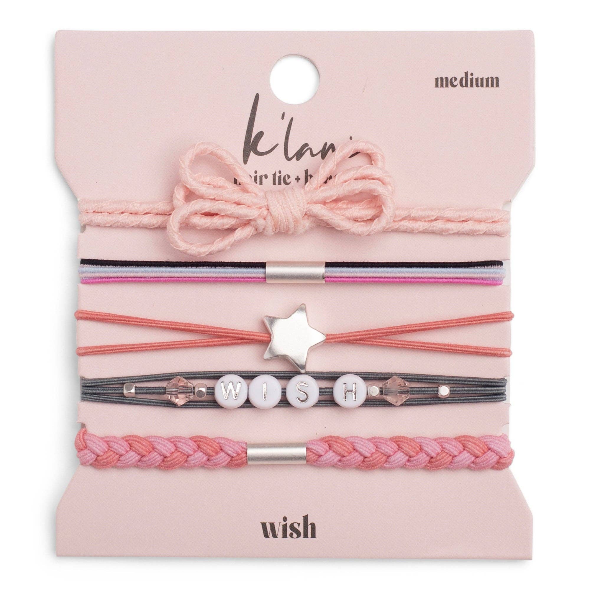 "Wish" Pink Bow and Star Hair Tie Bracelet