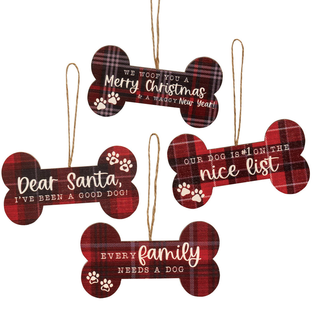 We Woof You A Merry Christmas Bone Ornament, 4 Assorted