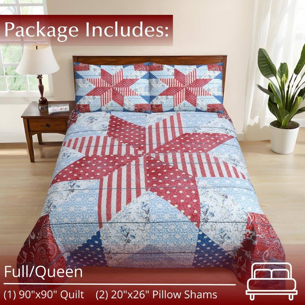"Liberty Star"  3-Pc. Designer Microfiber Quilt Set