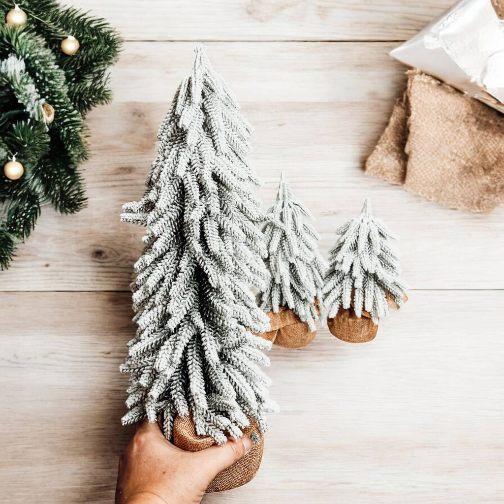Flocked Snow Christmas Tree Set | Rustic Winter Wonderland