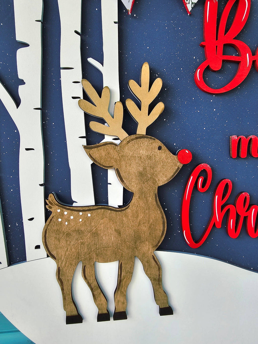 DIY Believe in the Magic of Christmas Rudolph Door Hanger