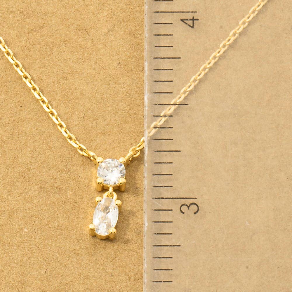Gold Dipped Cz Circle And Oval Pendant Necklace