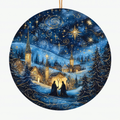 Golden Bethlehem Star Ceramic Ornament - Handcrafted Christmas Tree Decoration with Starry Sky and Nativity Village Scene