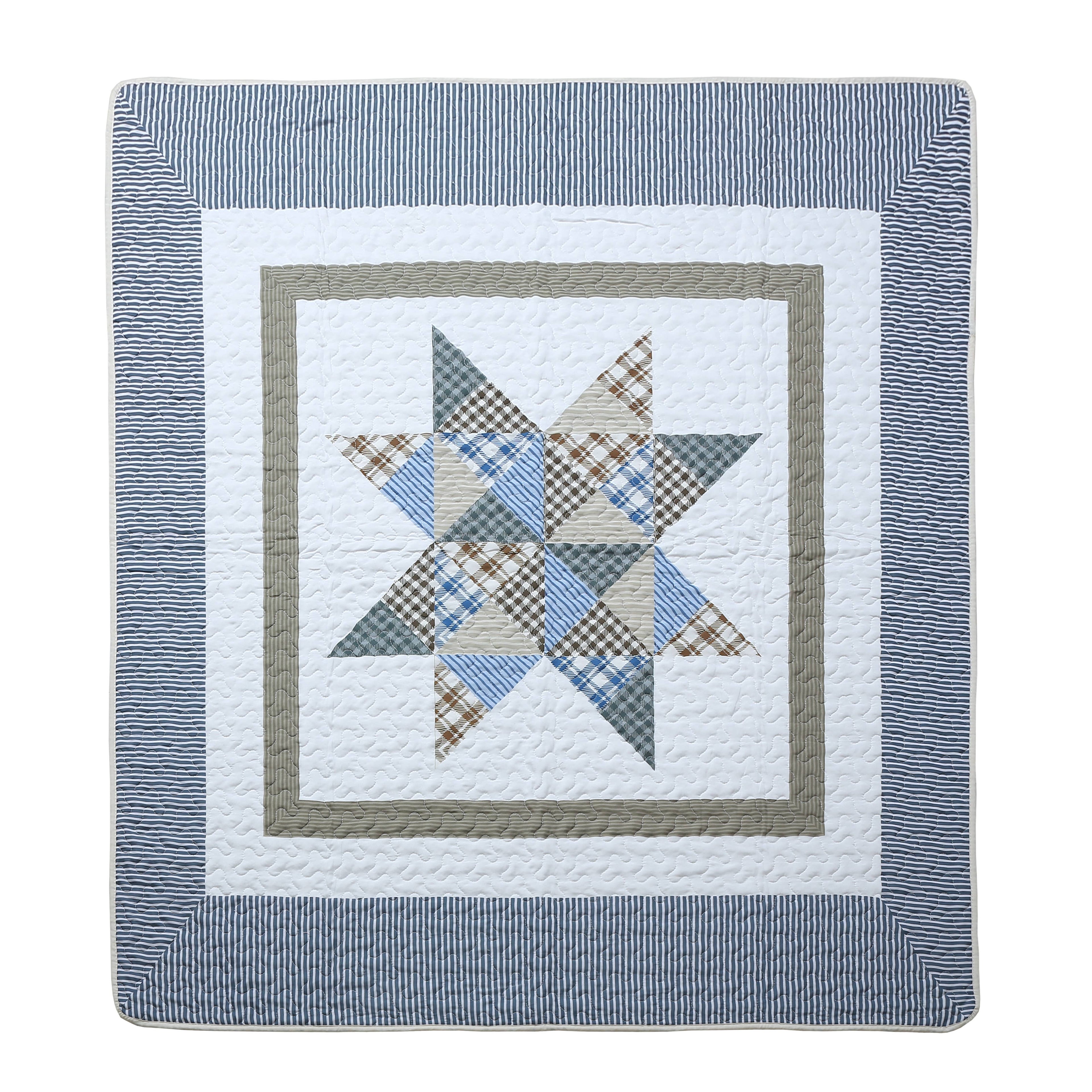 Virah Bella Plaid Star Patchwork Quilted Throw Blanket