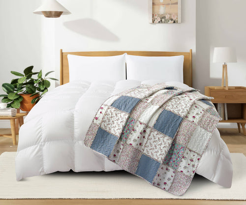 "Blue with Roses Patchwork"  Quilted Throw Blanket 50"x60"