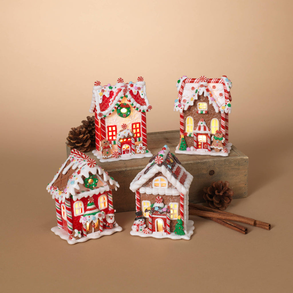 Christmas Lighted Clay Dough Gingerbread Houses Set of 4 5.5"H